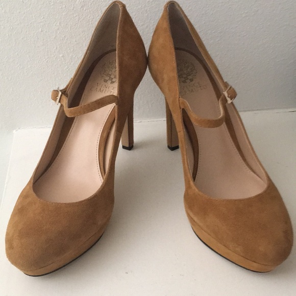 Vince Camuto "Joshlynn" Suede Mary Jane tan Pumps - Picture 3 of 17